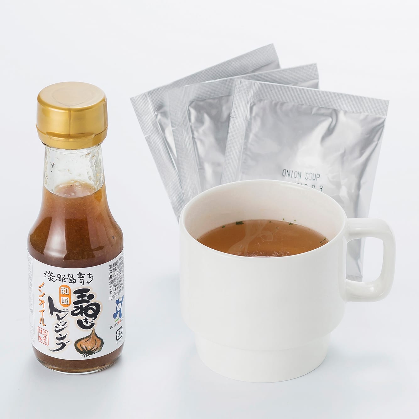 玉ねぎ和風ドレッシング　95ml１本、玉ねぎスープ３袋